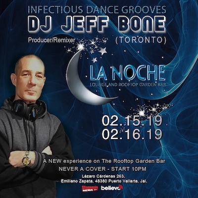 Jeff Bone on the decks @lanochebarpv, Puerto Vallarta, Mexico serving up a selection of house, tribal and lots of slamming beats in between