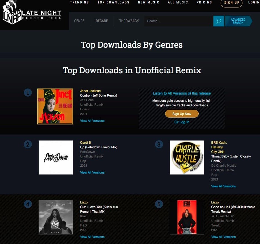 LATE NIGHT RECORD POOL - Top Downloads in Unofficial Remix Chart, March 5, 2021